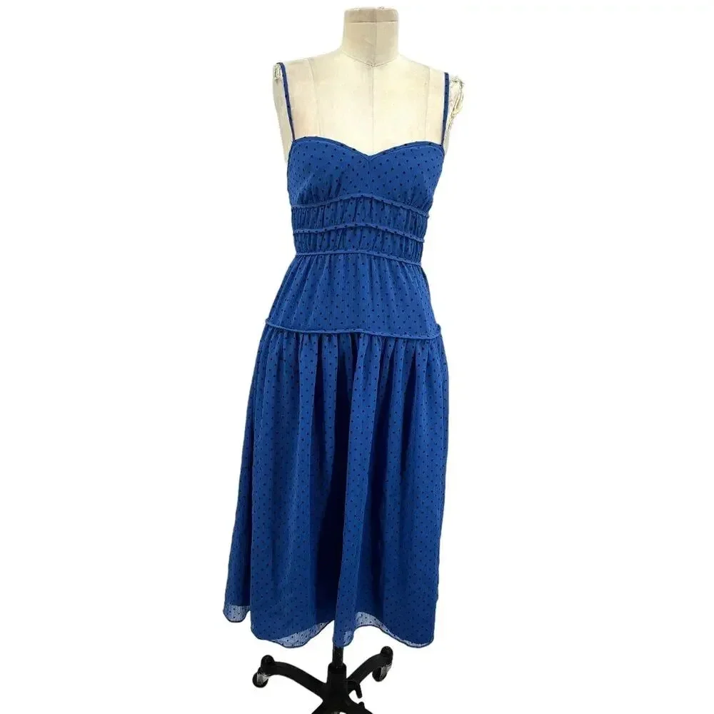 La Maison Talulah Sorrento‎ Midi Dress Azure Blue Polka Dot Size Small - Picture 2 of 15